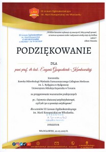 Podziękowania za organizację VI edycji Warsztatów dla Uczniów Szkół Ponadpodstawowych. Kliknij, aby powiększyć zdjęcie.